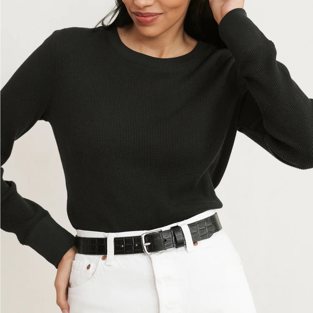 Jenni Kayne Black Waffle Knit Long Sleeve Top Women's Size XS